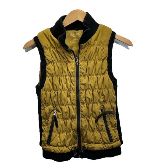 Calvin Klein Performance Quilted Puffer Zip Vest Small Mustard Yellow Cabincore - Picture 1 of 14